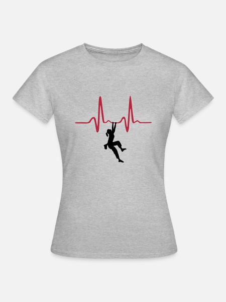 Climbing Woman, Climber & Heartbeat - T-shirt Femme - gris chiné