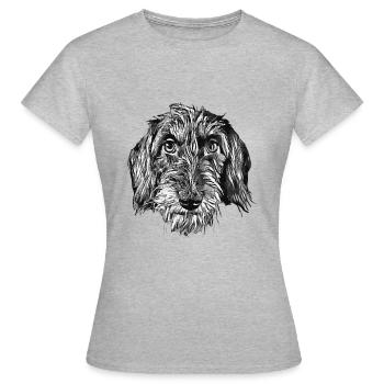 Rauhaardackel Kopf Dackelfieber Dackelblick - Frauen T-Shirt - Grau meliert - Vorne - AI Model Female 172 dark (172cm)
