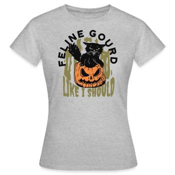 Halloween Chat Félin Gourde Comme je devrais - T-shirt Femme - gris chiné - Devant - AI Model Female 172 dark (172cm)