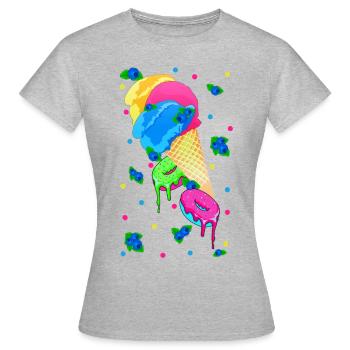 EIS Erdbeereis Donuts und Blaubeeren - Frauen T-Shirt - Grau meliert - Vorne - AI Model Female 172 dark (172cm)