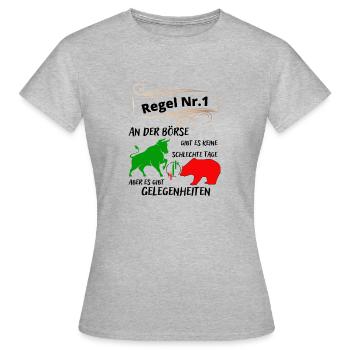 Bulle und Bär die Tiere der Börse und der Aktien - Frauen T-Shirt - Grau meliert - Vorne - AI Model Female 172 dark (172cm)