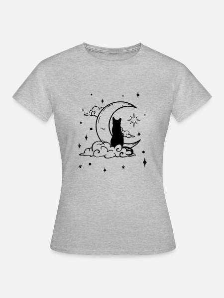 Schwarze Katze Mond Wicca - Frauen T-Shirt - Grau meliert