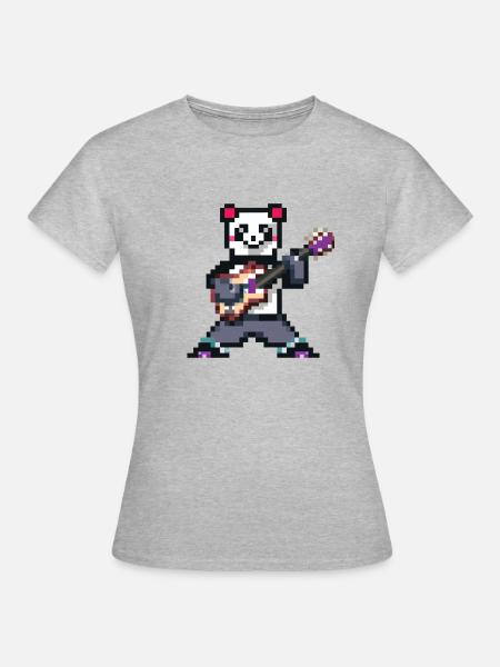 panda playing guitar pixel - Frauen T-Shirt - Grau meliert