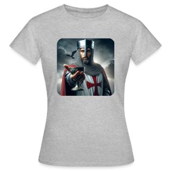 Les Templiers vous offrent le Saint Graal par l’Art Angélique - T-shirt Femme - gris chiné - Devant - AI Model Female 172 dark (172cm)