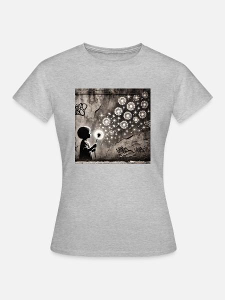 Kein Banksy - Wünsche in den Sternen - Frauen T-Shirt - Grau meliert