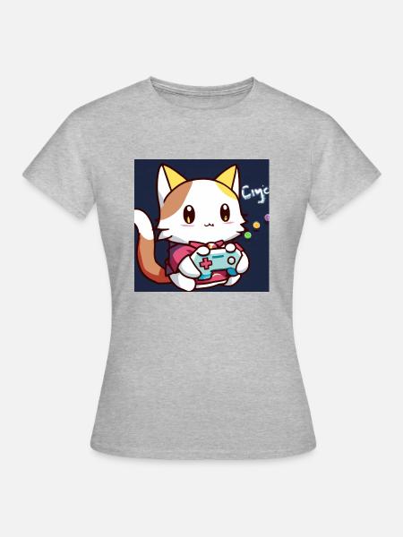 kaweii cat playing computer games - Frauen T-Shirt - Grau meliert