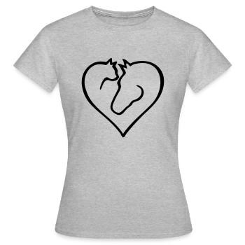 Katzenherz mit Pferd - Farbwechsel - Frauen T-Shirt - Grau meliert - Vorne - AI Model Female 172 dark (172cm)
