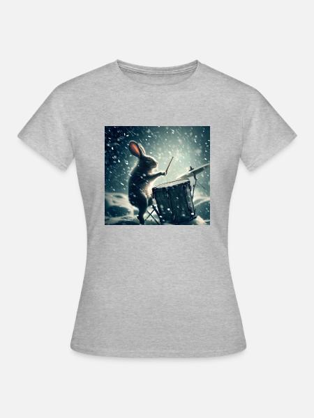 Drumming Rabbit - Frauen T-Shirt - Grau meliert