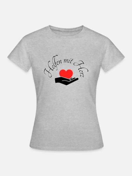 Helfen mit Herz Hand mit rotem Herz - Frauen T-Shirt - Grau meliert