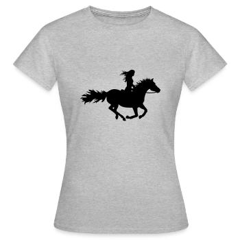 Frau auf galoppierendem Pferd Silhouette Reiterin - Frauen T-Shirt - Grau meliert - Vorne - AI Model Female 172 dark (172cm)