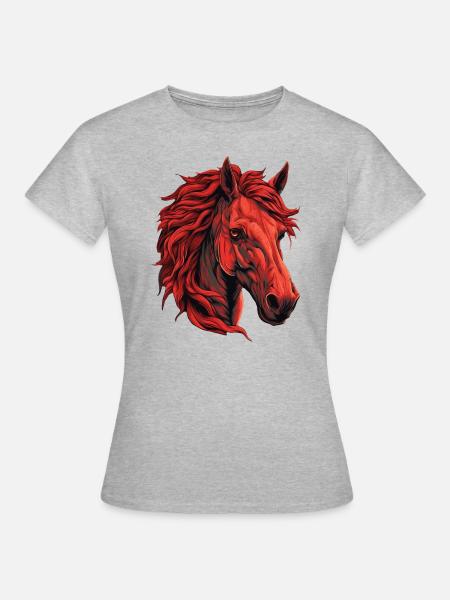 Rotes Pferd Porträt - Lebhaftes Tier-Design - Frauen T-Shirt - Grau meliert