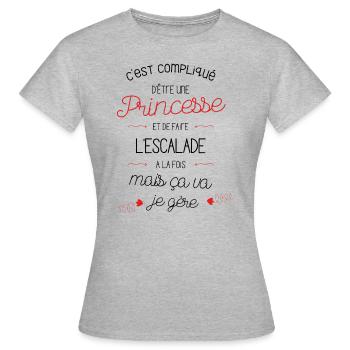 Compliqué d'être Princesse et faire de L'escalade - T-shirt Femme - gris chiné - Devant - AI Model Female 172 dark (172cm)