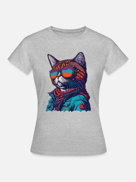 Katze mit Sonnenbrille und Hoodie Illustration - Frauen T-Shirt - Grau meliert