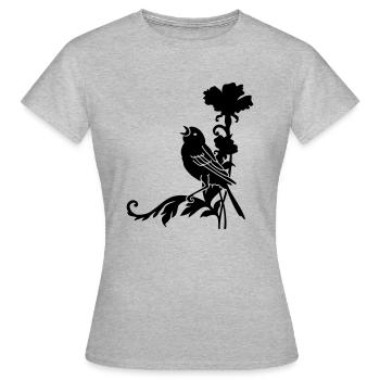 Moineau sur un oeillet / sparrow n carnation (1c) - T-shirt Femme - gris chiné - Devant - AI Model Female 172 dark (172cm)