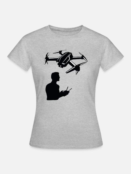 Drohne Mann mit Fernsteuerung - Frauen T-Shirt - Grau meliert