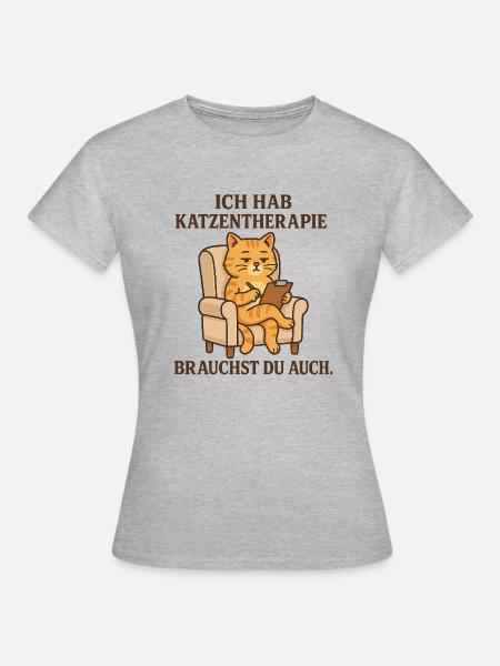 Katzentherapie - Frauen T-Shirt - Grau meliert