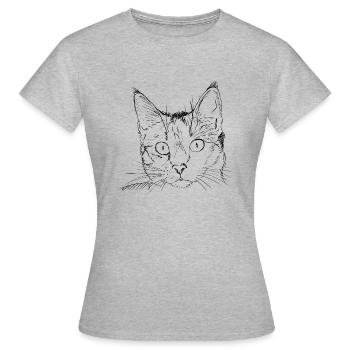 Süßes Katzengesicht Zeichnung T-Shirt - Frauen T-Shirt - Grau meliert - Vorne - AI Model Female 172 dark (172cm)