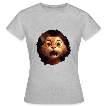 Schockierte Katze - Frauen T-Shirt - Grau meliert - Vorne - AI Model Female 172 dark (172cm)