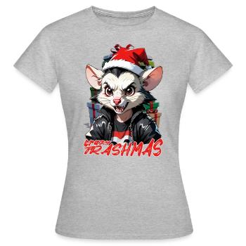 Opossum verrückte Trashmas, Weihnachtshumor - Frauen T-Shirt - Grau meliert - Vorne - AI Model Female 172 dark (172cm)