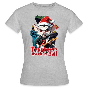 Opossum , Trashmas Rock'n'Roll, Weihnachten - Frauen T-Shirt - Grau meliert - Vorne - AI Model Female 172 dark (172cm)