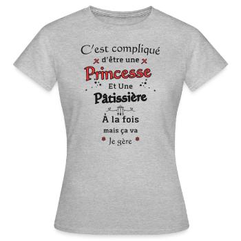 Princesse Pâtissière - T-shirt Femme - gris chiné - Devant - AI Model Female 172 dark (172cm)