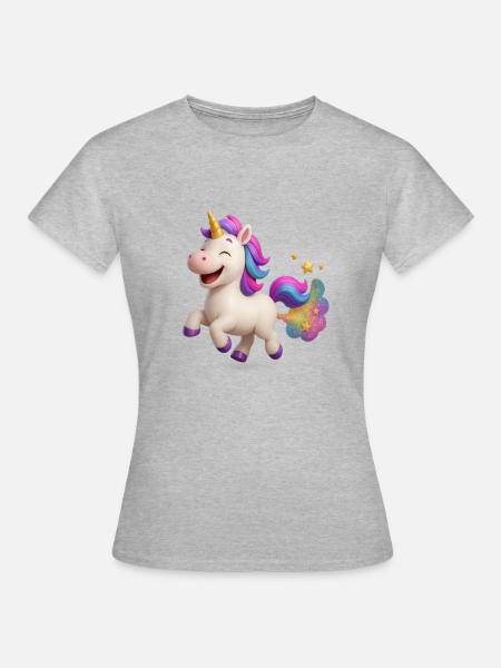 Bund glitzerndes und pupsendes Einhorn - Frauen T-Shirt - Grau meliert