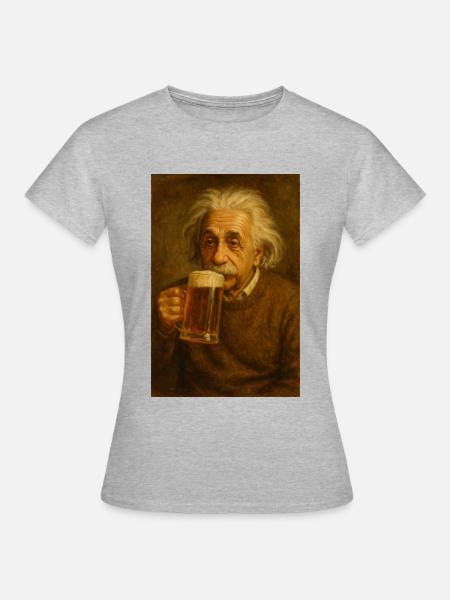 Einstein + Bier - Frauen T-Shirt - Grau meliert