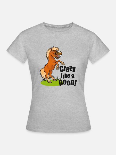 Verrückter Pony schwarzer Text - Frauen T-Shirt - Grau meliert