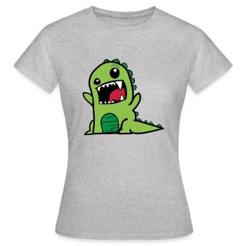 Dessin animé Dino - T-shirt Femme - gris chiné - Devant - AI Model Female 172 dark (172cm)