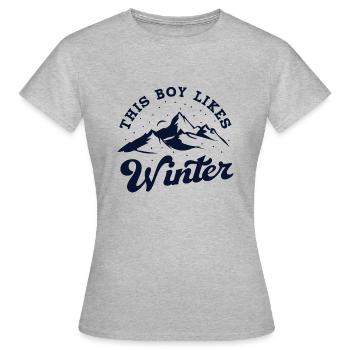 Un garçon aime les journées d'hiver, les vacances - T-shirt Femme - gris chiné - Devant - AI Model Female 172 dark (172cm)