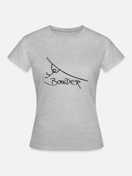 Boulder bouldern Strichmännchen Klettern Kletterer - Frauen T-Shirt - Grau meliert