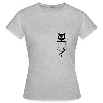 Black Cat Comic Kitty Kitten In Pocket - Women's T-Shirt - heather grey - Front - AI Model Female 172 dark (172cm)