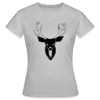 Hirschkopf im Herbst Hirsch Geweih Bock Reh Vektor - Frauen T-Shirt - Grau meliert - Vorne - AI Model Female 172 dark (172cm)