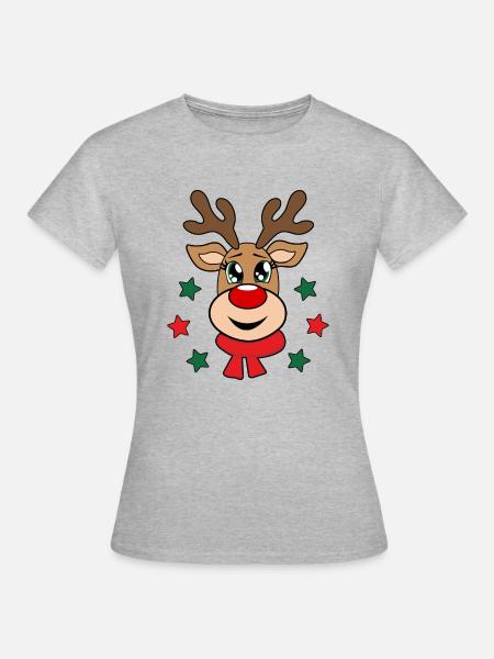 Rentier rote Nase rot Rudolph süß weihnachtlich - Frauen T-Shirt - Grau meliert