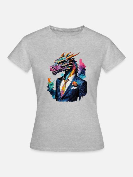 Drache im Anzug - Frauen T-Shirt - Grau meliert