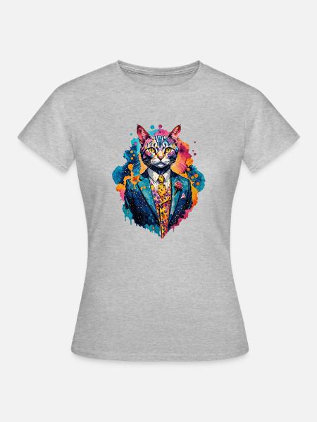 Katze im Anzug - Frauen T-Shirt - Grau meliert