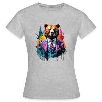 Bär im Anzug - Frauen T-Shirt - Grau meliert - Vorne - AI Model Female 172 dark (172cm)