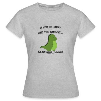 Sjov T-Rex T-shirt til drenge og piger - Dame-T-shirt - grå meleret - Foran - AI Model Female 172 dark (172cm)