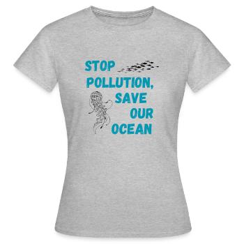 Stoppt die Verschmutzung unserer Ozeane - Frauen T-Shirt - Grau meliert - Vorne - AI Model Female 172 dark (172cm)