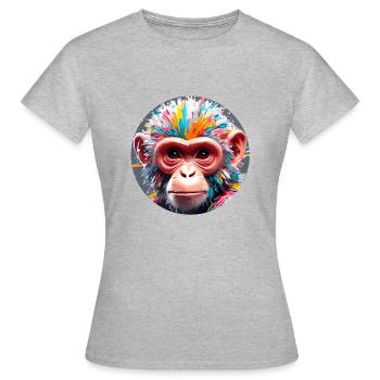 Affe / Tier / Zoo / Schimpanse / Wild / Comic - Frauen T-Shirt - Grau meliert - Vorne - AI Model Female 172 dark (172cm)