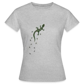 Gecko tribal rétro avec traces | Art de la salamandre - T-shirt Femme - gris chiné - Devant - AI Model Female 172 dark (172cm)