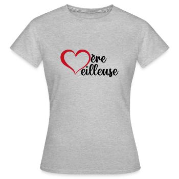 Mère veilleuse - Coeur - T-shirt Femme - gris chiné - Devant - AI Model Female 172 dark (172cm)
