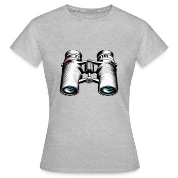Fernglas / Beobachtung / Observation / Abenteuer - Frauen T-Shirt - Grau meliert - Vorne - AI Model Female 172 dark (172cm)