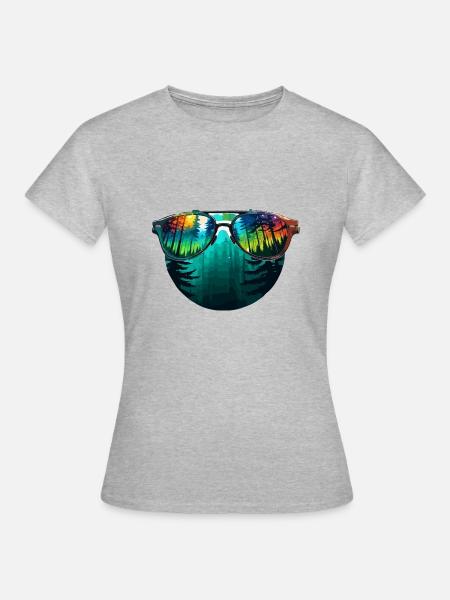 Sonnenbrille / Reflektion / Wald / Spiegelung - Frauen T-Shirt - Grau meliert
