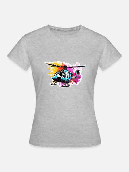 Helikopter / Hubschrauber / fliegen / Luftfahrt - Frauen T-Shirt - Grau meliert