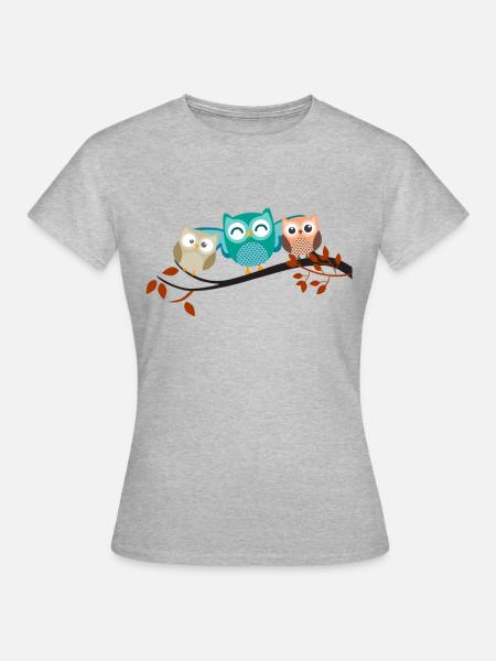 Niedliche Eulen Freunde - Frauen T-Shirt - Grau meliert