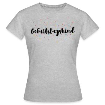 GEBURTSTAGSKIND - Frauen T-Shirt - Grau meliert - Vorne - AI Model Female 172 dark (172cm)
