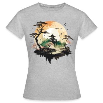 Asiatischer Tempel - Frauen T-Shirt - Grau meliert - Vorne - AI Model Female 172 dark (172cm)