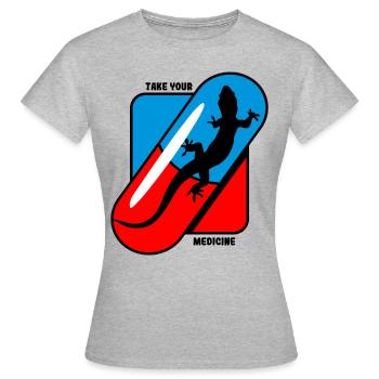 Prenez vos médicaments - Geckos - T-shirt Femme - gris chiné - Devant - AI Model Female 172 dark (172cm)