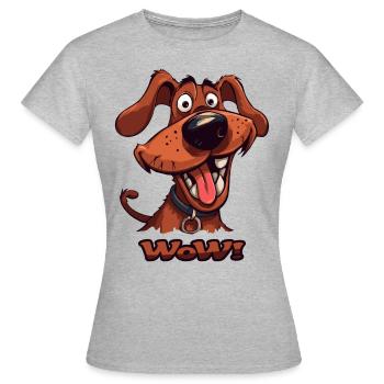 Wau Wow lustiger Cartoon Hund - Frauen T-Shirt - Grau meliert - Vorne - AI Model Female 172 dark (172cm)